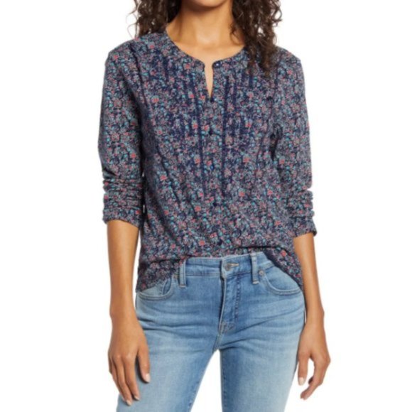 Lucky Brand Tops - Lucky Brand Navy Eyelet Floral Button Front Top